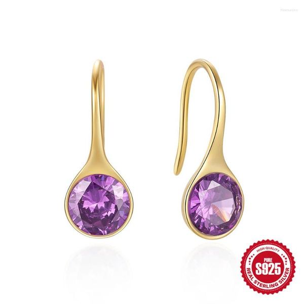 Orecchini a lobo AIDE Argento sterling 925 Scintillanti Zirconi viola Gancio Donna Giacca auricolare minimalista Borchie geometriche in cristallo a doppia usura