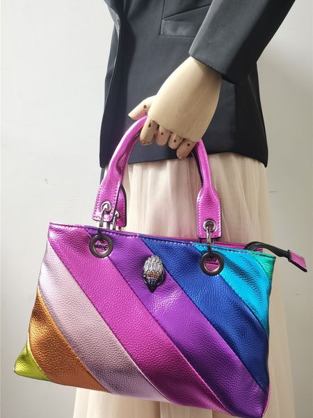 Borsa da donna casual Borsa da donna con icona patchwork arcobaleno Logo in metallo con aquila Borsa da giunzione colorata Borsa a tracolla di grande capacità