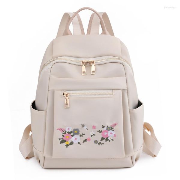 Sacos escolares Floral Bordado Funcional Mochila Wome Casual Grande Capacidade Nylon Viagem Jovens Meninas