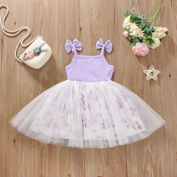 Set di abbigliamento Emmababy Neonata Abito estivo per bambina Senza maniche Backless Stampato floreale Patchwork increspato Midi