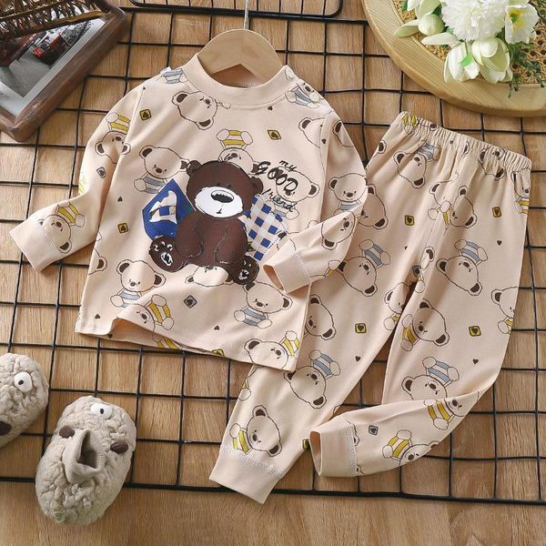 Giyim setleri 2023 Bahar Sonbahar Çocuklar Uzun Kollu Takım Pijama Çocukları Saf Pamuklu Çamaşır Seti Toddler Kız Çocuk Ev Kıyafetleri