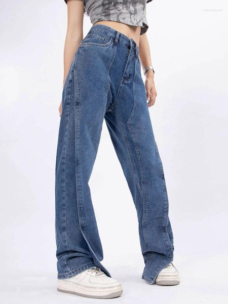 Jeans da donna Streetwear pantaloni larghi dritti Y2k a vita alta da donna blu moda coreana pantaloni di tendenza autunno 2023