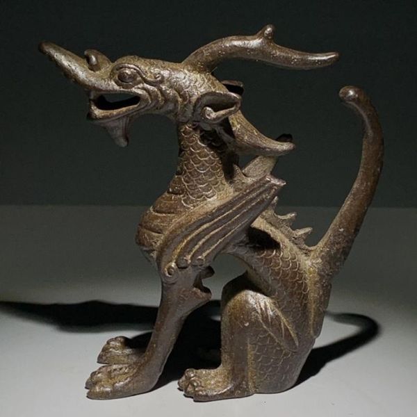 Dekoratif nesneler figürinler eski nesne küçük curio Çin bronz hayvan tek boynuzlu at canavar kylin chi-lin qilin heykel maskot oda dekoru ev aksesuarları hediye 230920