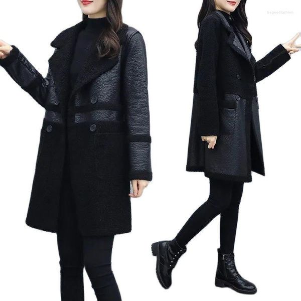 Giacca in pelle da donna Donna Autunno Inverno Soprabito Cappotti 2023 XL-6XL Giacca a vento medio-lunga Capispalla più Cappotto addensato in velluto Donna