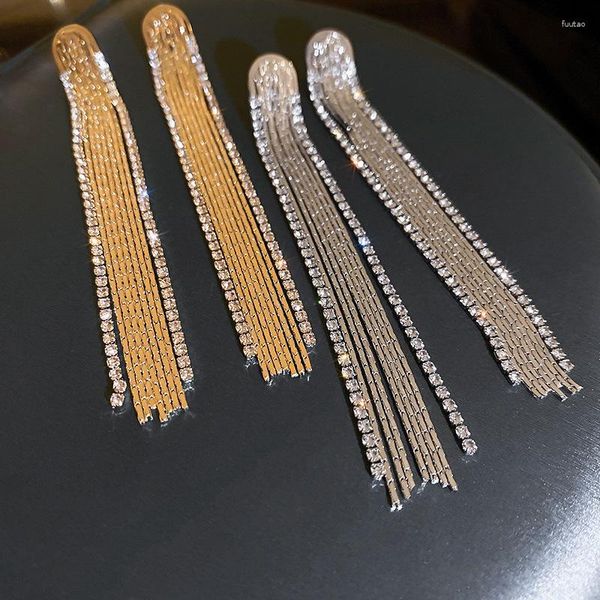 Dangle brincos boate franja para mulheres sexy luxo brilhante cristal coreano moda longo anéis de orelha cor ouro jóias femininas kae025
