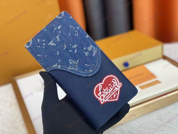 Portafogli firmati di lusso Portafoglio donna porta carte con cerniera elegante per portare in giro carte di denaro monete borsa classica da uomo in pelle brazza M81022 jeans di alta qualità