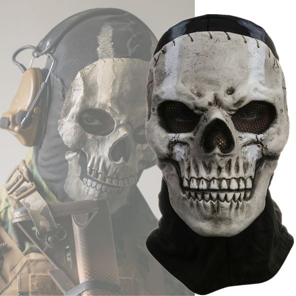 Accessori per costumi Gioco Fantasmi Teschio Maschera speciale Costume cosplay Maschere in lattice Cappuccio Copricapo Adulto Unisex Halloween Prop