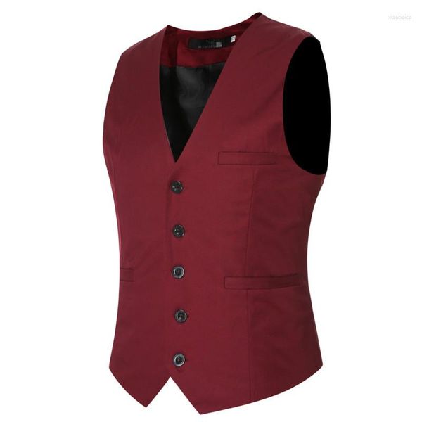 Coletes masculinos outono v-pescoço casual mens vestido colete sem mangas jaqueta formal masculino vinho vermelho colete homens plus size terno 6xl