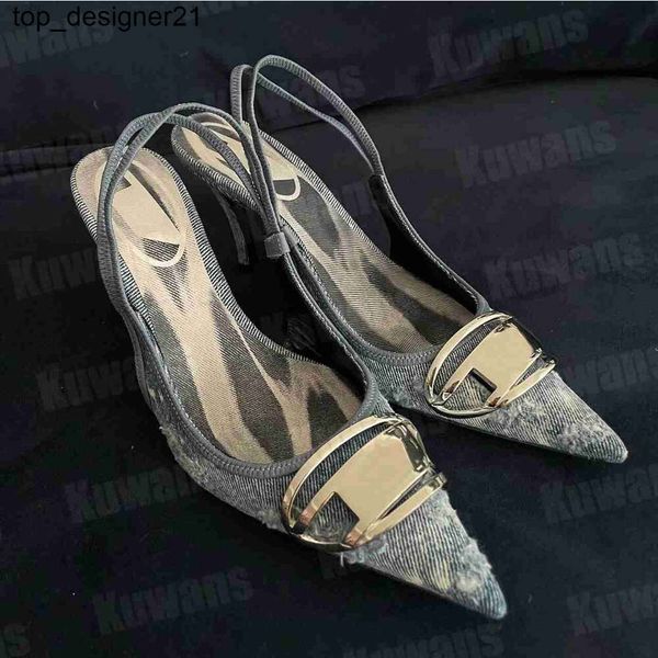 Novo 23ss Denim Saltos Slingback Womens Sandálias Bombas D Kittie Canvas D Venus Beach Verão Designer de Luxo Mulheres Casamento Couro Salto Alto