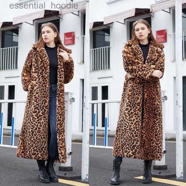 Pelliccia da donna Pelliccia sintetica Pelliccia sintetica Cappotto allentato Colletto con stampa leopardata Giacca lunga Giacca invernale da donna Promozione Spedizione gratuita L230920