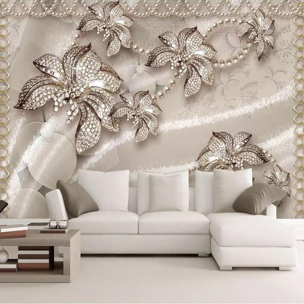 Tapeten Benutzerdefinierte Po Tapete 3D Stereo Luxus Schmuck Blume Wohnzimmer TV Hintergrund Wandbild Wasserdichte Leinwand Heimwerker