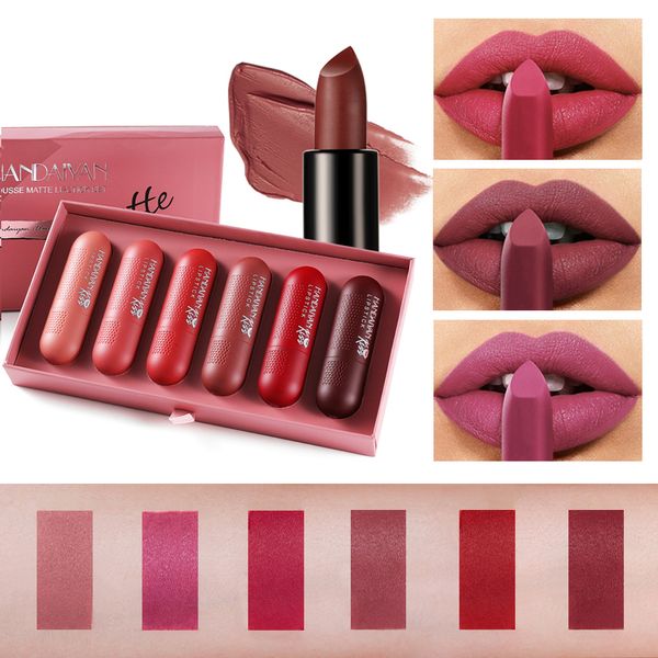 Lippenstift 6 Farben/Box Nude Matte Lipstick Set Arrival Makeup Waterproof Bullet Lip Stick Kit Glatte Textur Make-up Kosmetik Lippenbalsam 230919