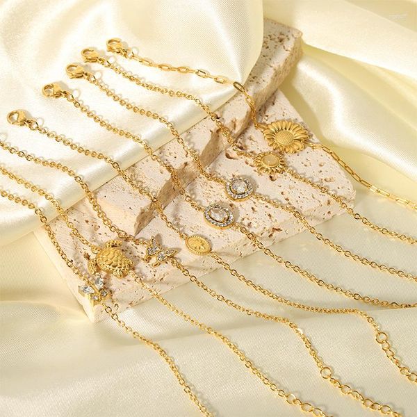 Link pulseiras punk na moda joias de aço inoxidável borboleta dourada sol zircão para mulheres muito em massa