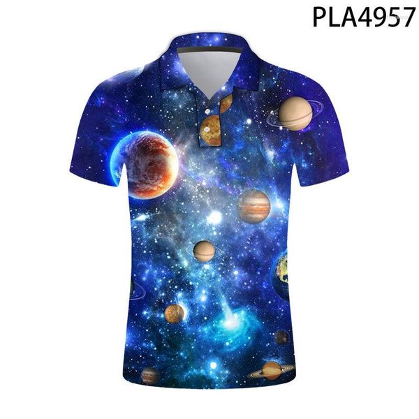 Polo da uomo Camicie da uomo Streetwear Estate Manica corta Stampato in 3D Polo Homme Universo colorato Cielo stellato Moda casual Camisas Ropa