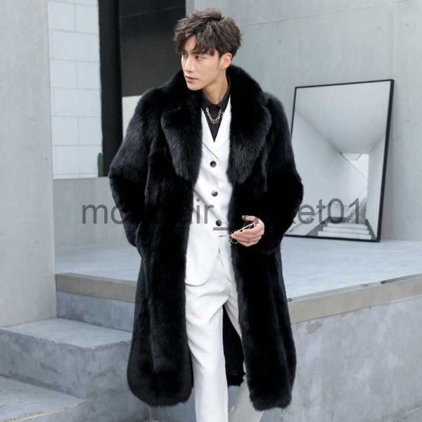 Men's Trench Coats Men's Jacket Cardigan Mid Long Coat Thicken Warm Faux Fox Fur Soft Fluffy Fuzzy Parka Overcoat Brand New Stylish Luxury Outwears J230920