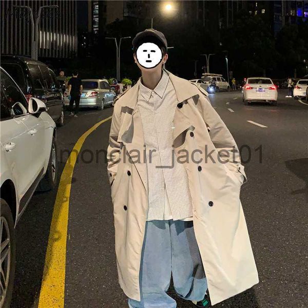 Trench Coats Masculinos Trench Men Turn Down Collar Double-breasted Lazer Solto 3XL Moda Elegante Casual Adolescentes Outwear Long Chic Vintage Britânico Novo J230920