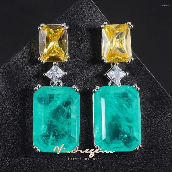 Dangle Küpeler Vinregem 10 14mm Lab Oluşturuldu Emerald Paraiba Tourmaline Citrine Taş Sona Elmas Güzel Takı Toptan