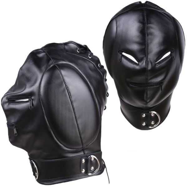 Acessórios de fantasia PU couro espessamento cabeça máscaras engraçado cordão sexy homens rosto capa carnaval festa jogos cosplay adulto unisex máscara zíper aberto