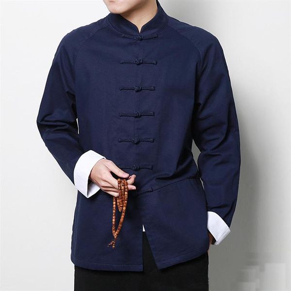 Estilo chinês algodão tai chi topo masculino manga longa tang jaqueta outwear roupas tradicionais chinesas primavera wushu kung fu shirt284b