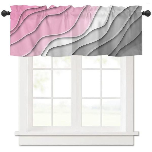 Cortina rosa cinza gradiente moderno geométrico abstrato cortinas curtas cozinha café armário de vinho janela pequena decoração casa