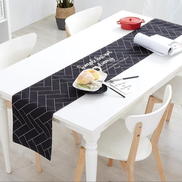 Corredor de mesa moda estilo nórdico ins preto branco linho algodão impresso bandeira e placemat capa esteira decoração para casa