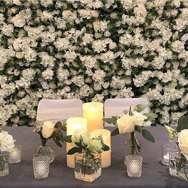 Dekoratif Çiçekler Tongfeng Beyaz Yeşil Metal Çiçek Duvarı Paneller Yapay İpek Gül Şakayolu Düğün Asma Fon Dekorasyon Koşucu
