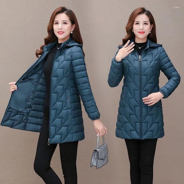 Casacos de trincheira femininos jaqueta de inverno 2023 longo parkas grosso quente neve feminino com capuz algodão acolchoado parka para mulher casaco 6xl