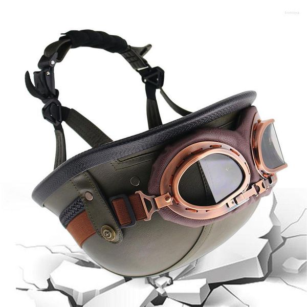 Casques de moto Style cuir allemand Pilot Open Face Retro Cruise Chopper Biker avec lunettes