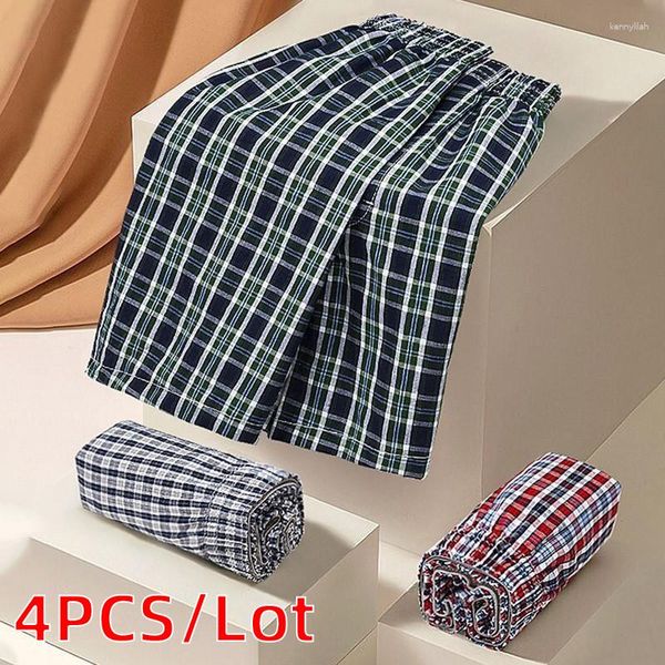 Herren-Nachtwäsche 4 Teile/los M-9XL Männer Unterwäsche Baumwolle Plus Größe Boxer Mann Pyjamas Schlaf Bottoms Kurze Plaid Woven Shorts Männliche Unterhose