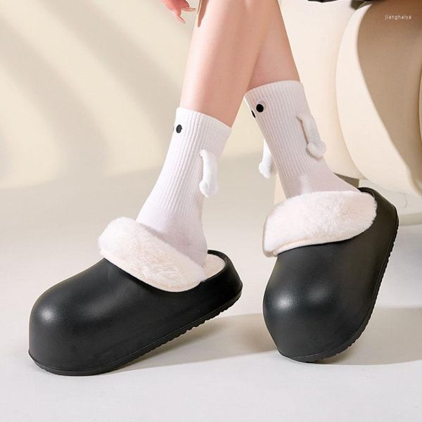 Chinelos outono inverno feminino interior sola macia flanela casa eva impermeável botas de neve pelúcia plataforma quente sapatos de algodão