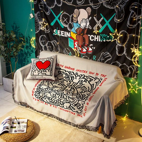 Одеяла Keith Doodle с рисунком из мультфильма, ткань, шезлонг, подлокотник, полотенце, пылезащитный чехол для дивана, Гарлем, домашний декор, одеяло 230920