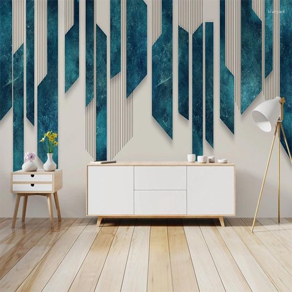 Duvar Kağıtları Özel 3D PO Duvar Resimleri Modern Geometrik Sanat Mavi Şeritler Duvar Kağıdı Yatak Odası Oturma Odası TV Çekim Backrgound Duvar dokuma kağıt