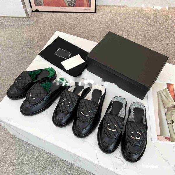 Chanells Slipper Sloafers Women Designer Black Sapatos de couro genuíno Sapatos de canal de canal