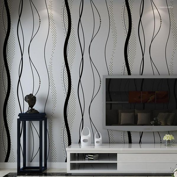 Wallpapers moderno simples não tecido onda padrão papel de parede 3d efeito cintura linha tv fundo quarto u70