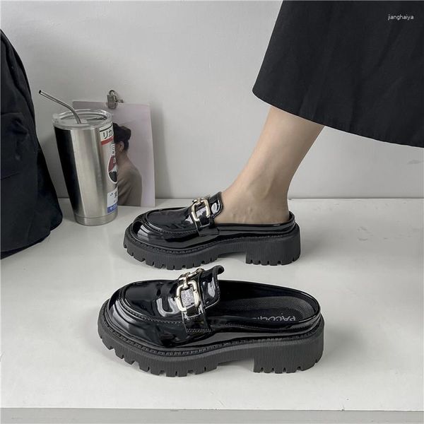 Sapatos de vestido chinelos plataforma feminina salto quadrado slides moda mocassins capa toe mulheres saltos 2023 bloco senhoras de luxo