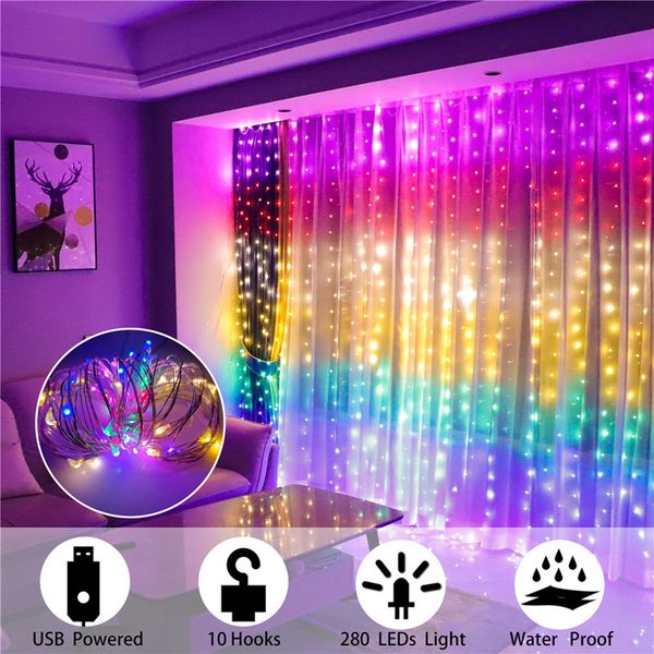 Weihnachtsdekorationen USB-Regenbogen-Schnur-Licht LED-Fee-Girlande-Vorhang für Feiertags-Party-Jahr-Dekoration-Haus-Schlafzimmer-Lampe 230919