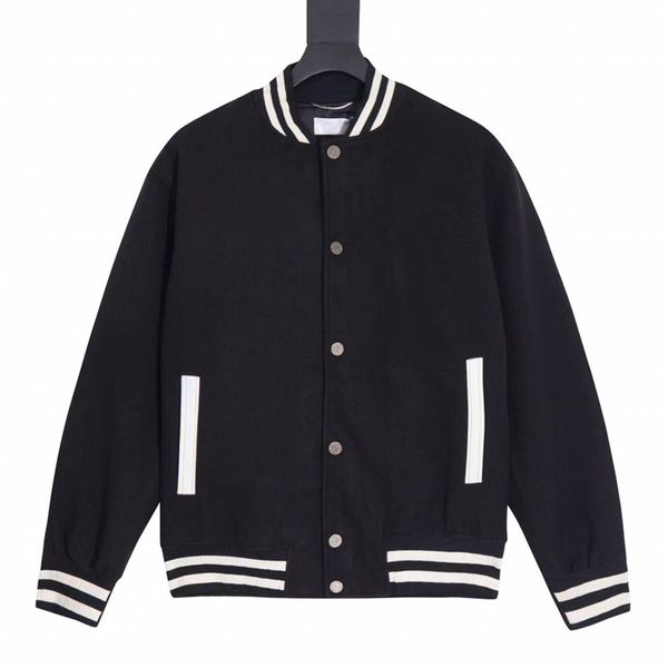 Jaqueta masculina de lã grossa, casaco de couro, letras, bomber, jaqueta universitária, teddy, preto, tamanho S-XL