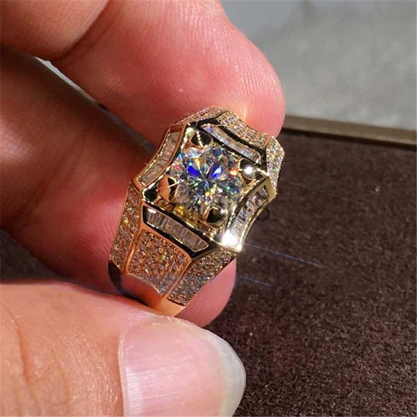 Anéis de banda Anéis de banda 14k ouro 3 quilates anel de diamante para homens rock 14k jóias de ouro anillo esmaltado prata 925 jóias bague diamant bizuteria anéis j230517 x0920