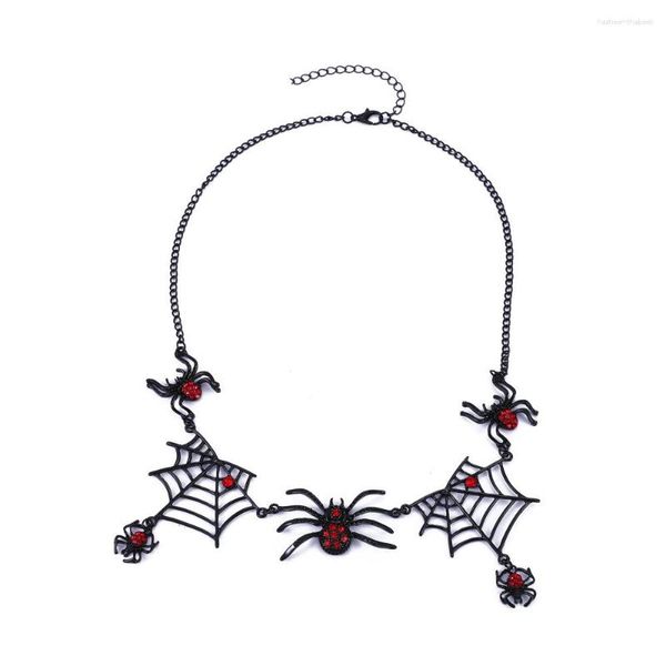 Anhänger Halsketten Vintage Schwarze Spinnennetz Halskette Für Frauen Einstellbare Strass Kristall Geometrische Schmuck Zubehör Geschenk