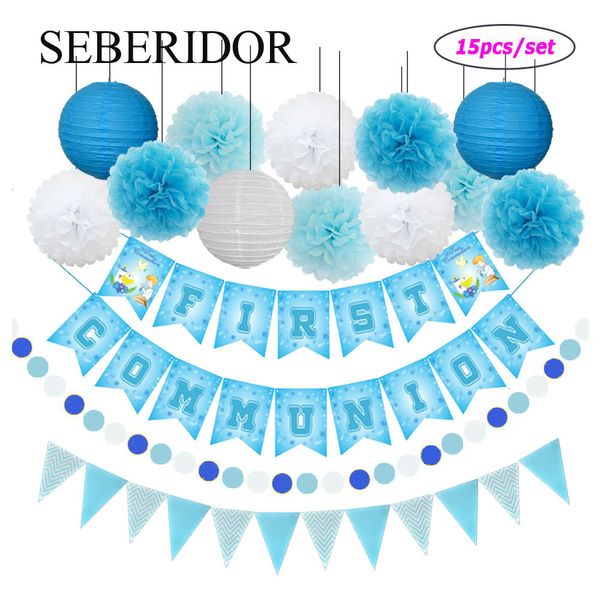 Altri articoli per feste per eventi Bomboniera per la mia prima comunione Rosa Blu Set Lanterna di carta rotonda Bambini Ragazzo Ragazza Eventi Decor Banner pompon in tessuto fai da te 230919