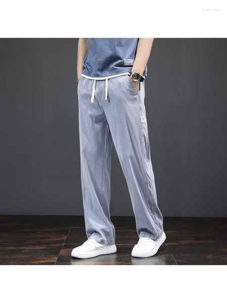Erkek kot pantolon yaz ince bölümü gevşek düz günlük rahat pantolon geniş bacaklı