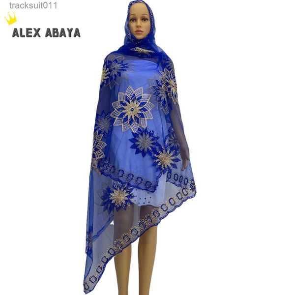 Capa feminina nova africana lenço muçulmano lenço macio tule bordado hijab xale 210*120cm macio envoltório lenço de cabeça l230920