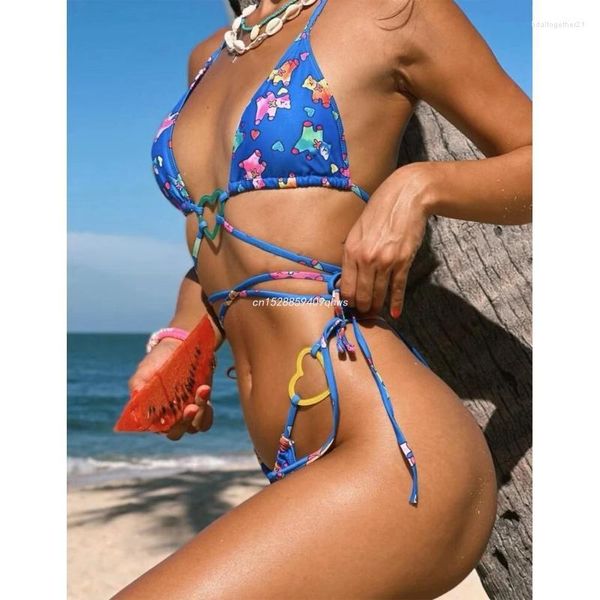 Kadın Mayo 2 PCS Seksi Bikinis Kadın Yaz Mayo Takım Seti String Swimsuit Tangal Suits Halter Plaj Giyim Banyo Dropship