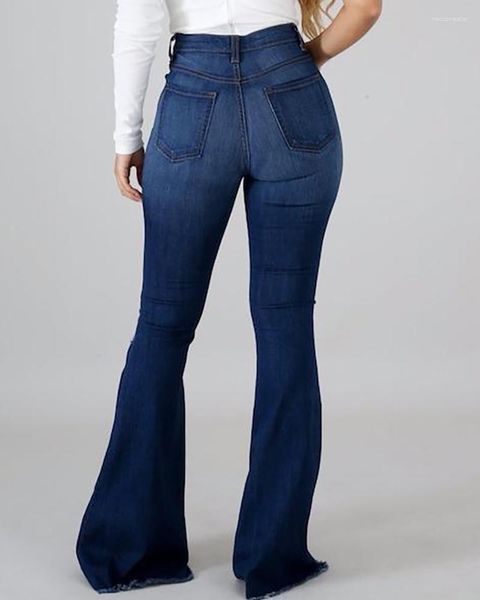 Jeans femininos alta elástica e cintura perfurada calças largas estilo rua estilos versáteis super