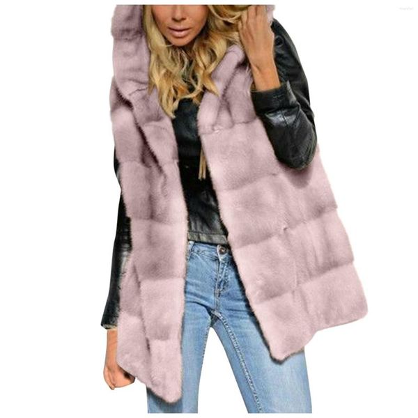 Gilet da donna Giacca senza maniche Gilet Cappotto per donna Gilet corto in pelliccia sintetica con cappuccio Scaldacorpo Capispalla Autunno Inverno