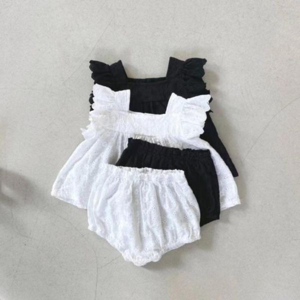 Giyim setleri 6803 bebek seti 2023 yaz moda kızının prenses takım elbise uçan kollu bebek gömleği büyük pp şort tatlı iki parçalı