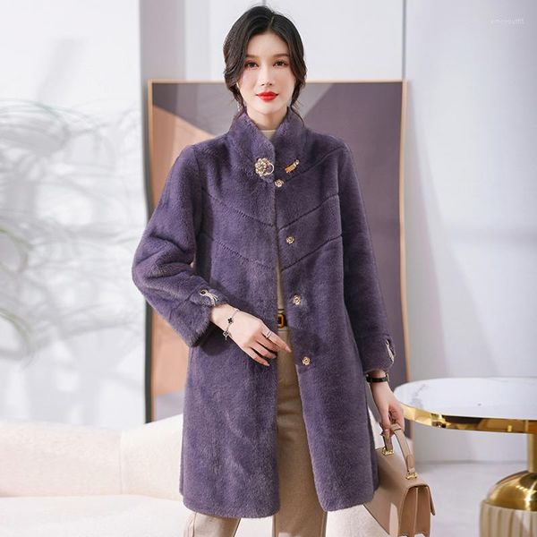 Pelliccia da donna imitazione giacca di velluto di visone per le donne di media lunghezza versione coreana spessa imitazione oro cappotto di lana autunno e inverno