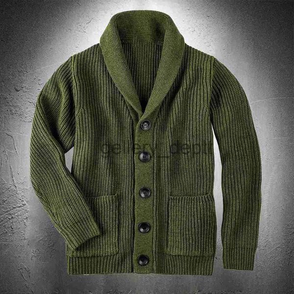 Мужские свитера Армейский зеленый кардиган Свитер Мужской свитер Пальто Очень грубый шерстяной свитер Утолщенное теплое повседневное пальто Мужская модная одежда на пуговицах J230920