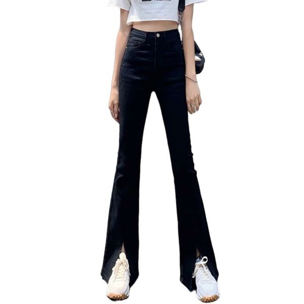Jeans femininos designer moda luxo top qualidade jeans cintura alta split flare mulher magro coreano stretch bell bottom mãe plus size calças jeans jean taille haute