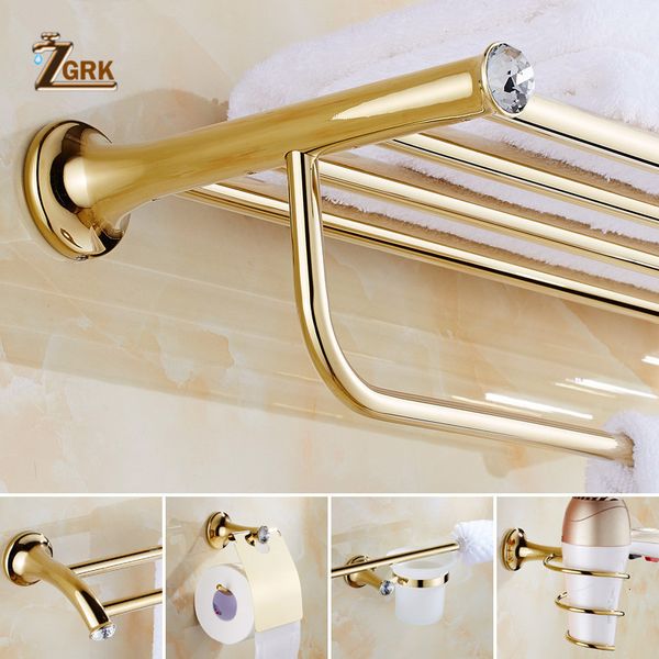 Badzubehör-Set ZGRK Luxus-Kristall-Badezimmer-Accessoires-Set Gold Badzubehör Handtuchhalter Papierhalter Toilettenbürstenhalter Tücher Haken Seifenkiste 230920